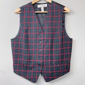 Karen Scott Plaid Vest - Red and Green